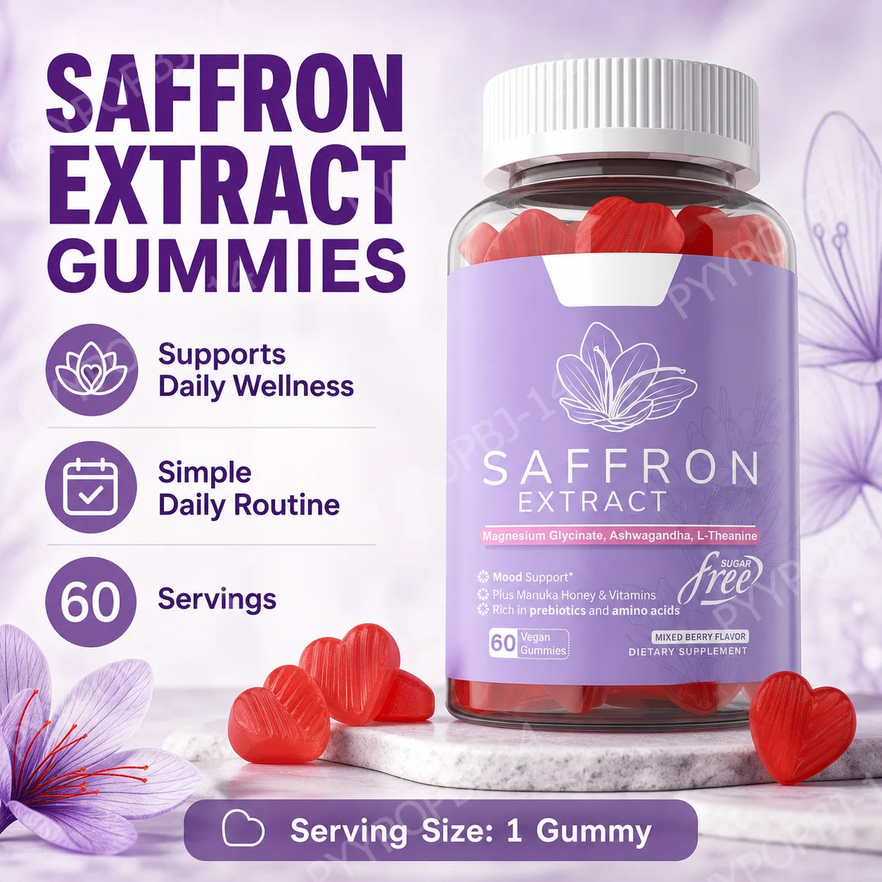 Saffron Mood Support Gummies - 60 Count