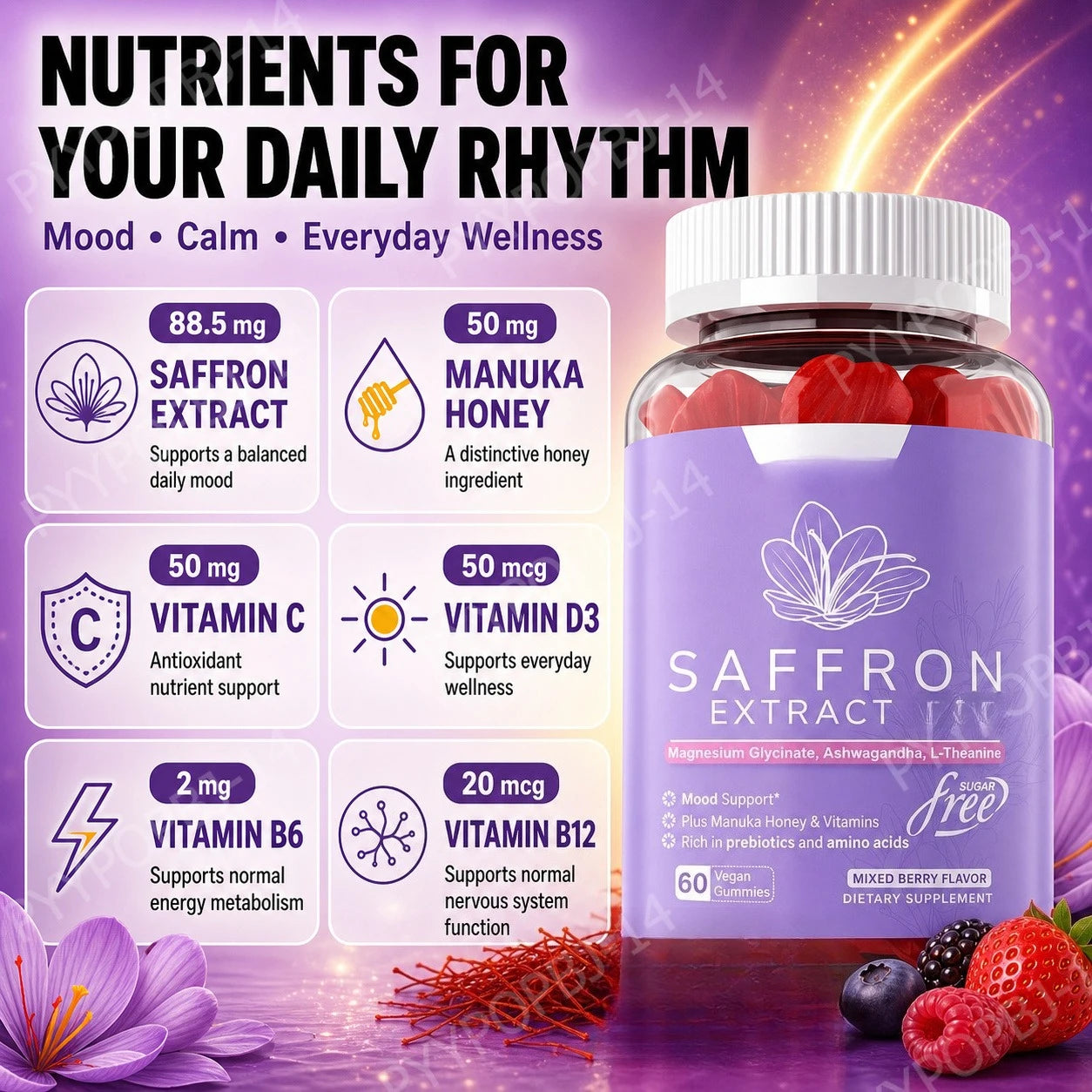 Saffron Mood Support Gummies - 60 Count