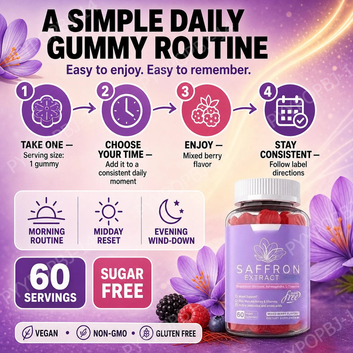 Saffron Mood Support Gummies - 60 Count