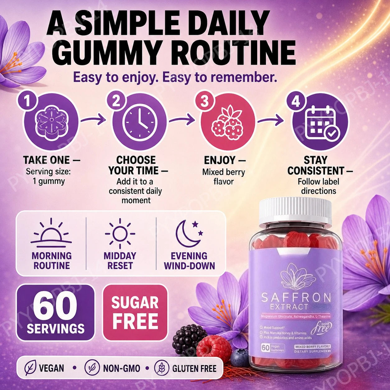 Saffron Mood Support Gummies - 60 Count